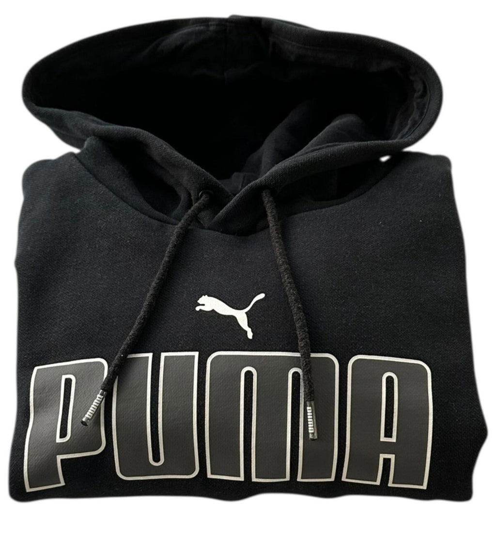 Puma Hoodie Men's UK Size S Black Jersey Graphic Print Drawstring