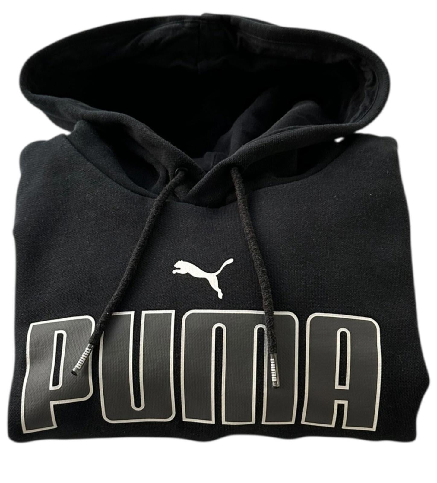 Puma Hoodie Men's UK Size S Black Jersey Graphic Print Drawstring