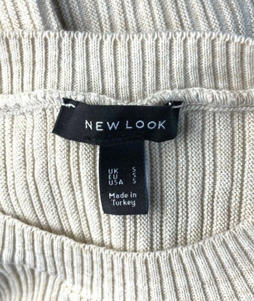 New Look Beige Ribbed Long Sleeve Knit Jumper Top Women’s UK Size S
