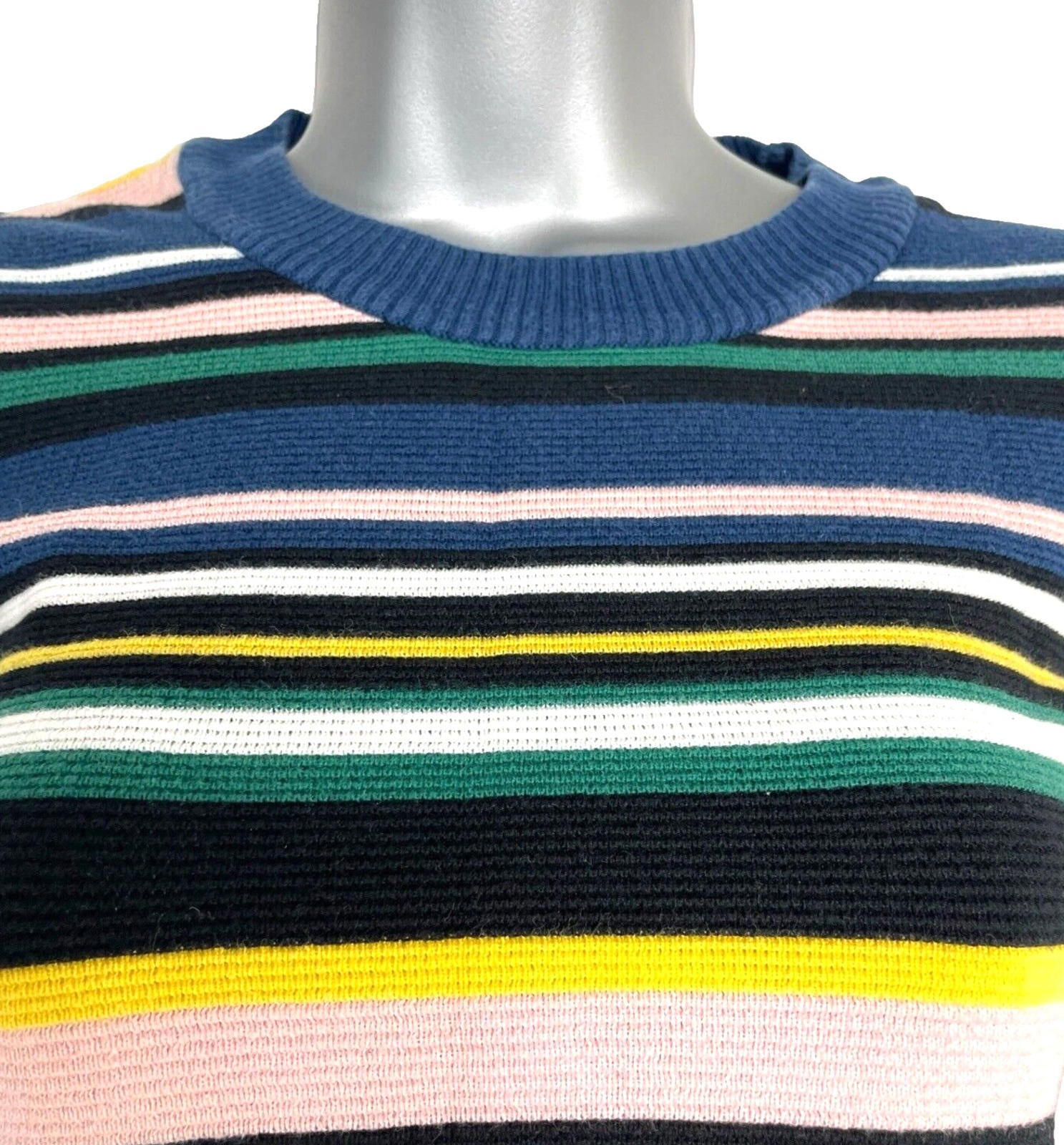 Topshop Jumper Blue & Multicolour Stripe Cropped Long Sleeve Women’s UK Size 8