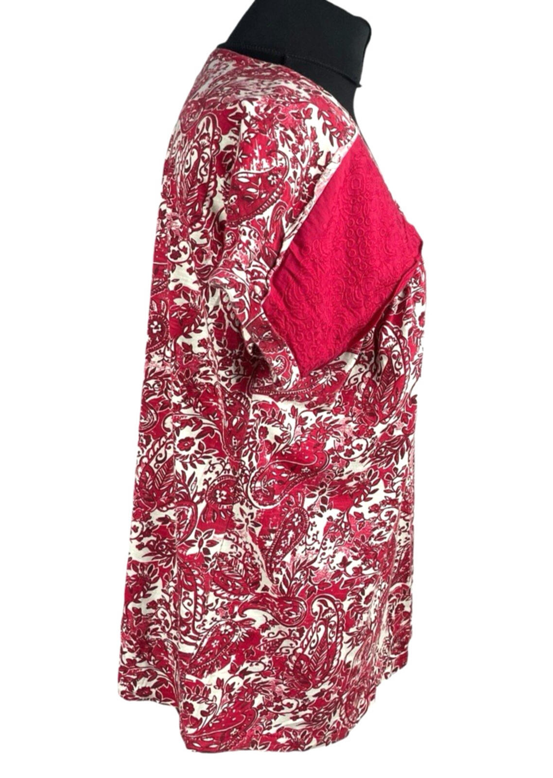 Next T-Shirt Blouse Top Women’s UK Size 16 Paisley Short Sleeve Cotton Red