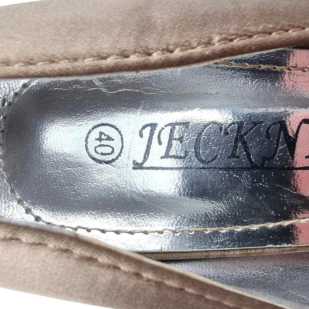 Jeckni Taupe Satin Slingback Court Shoes Women's UK Size 6.5 Gold Floral Corsage