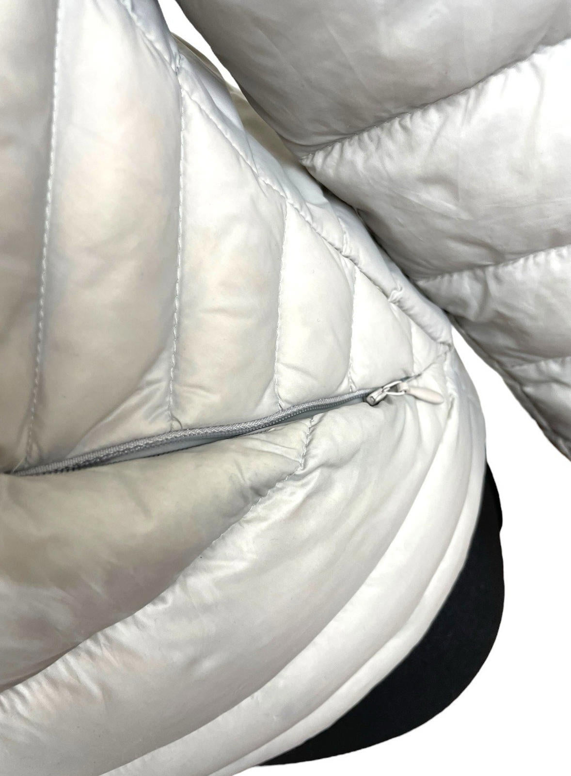 Grey Beige Padded Jacket Duck Feather Quilted Hooded Zip Up Women’s UK Size S