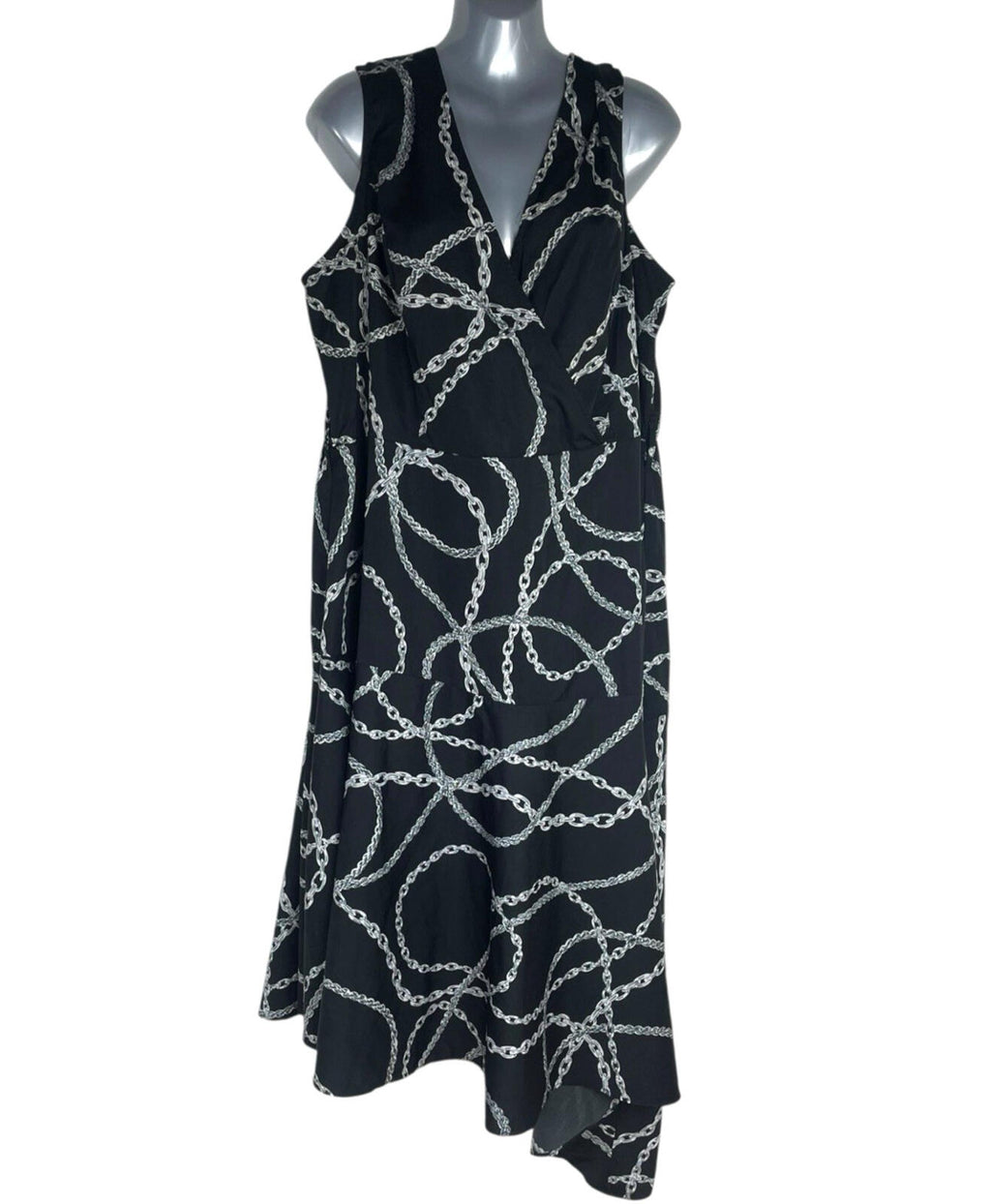 Simply Be Sleeveless Midi Dress Women’s UK Size 20 Lightweight Chain Print Black