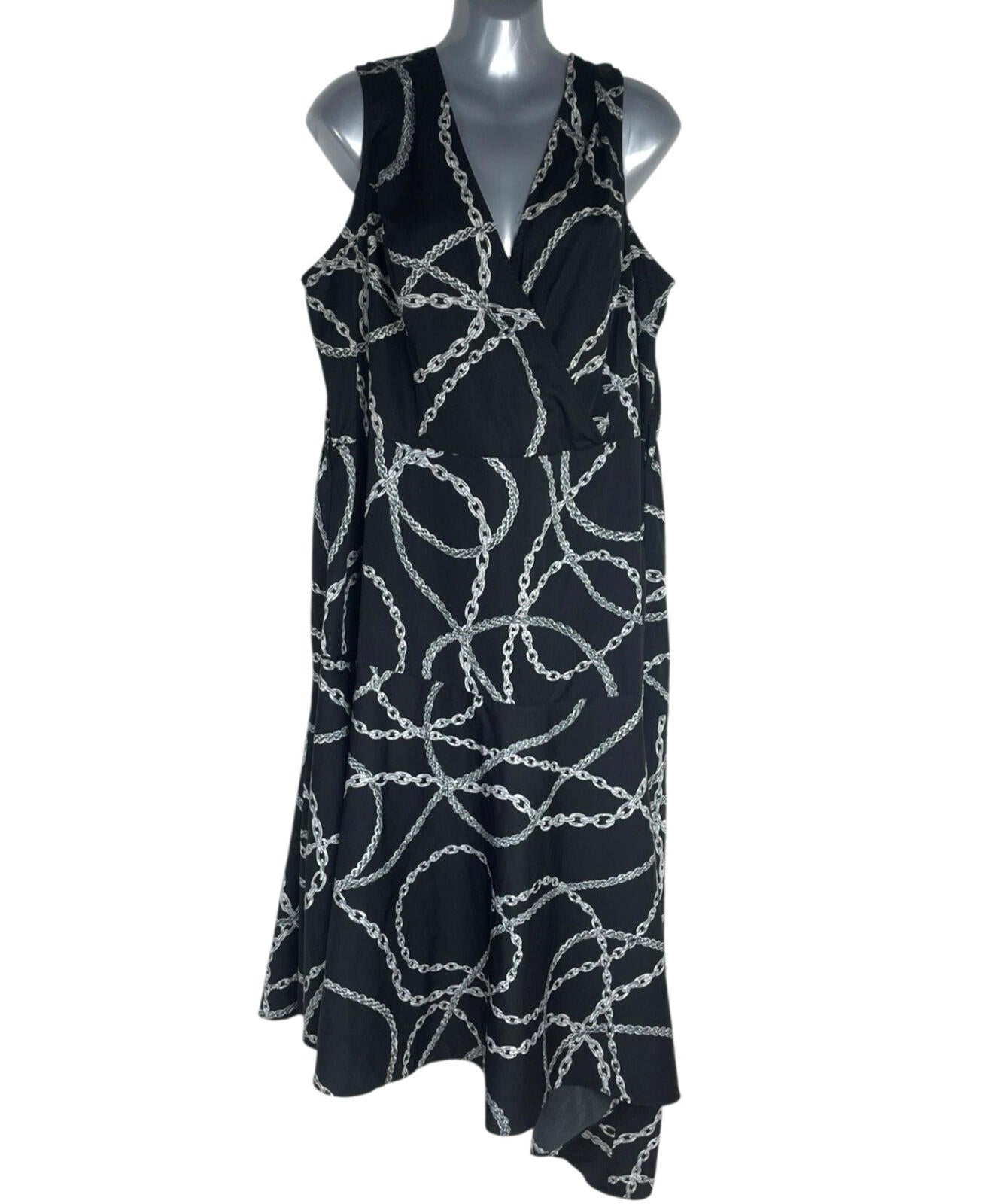 Simply Be Sleeveless Midi Dress Women’s UK Size 20 Lightweight Chain Print Black