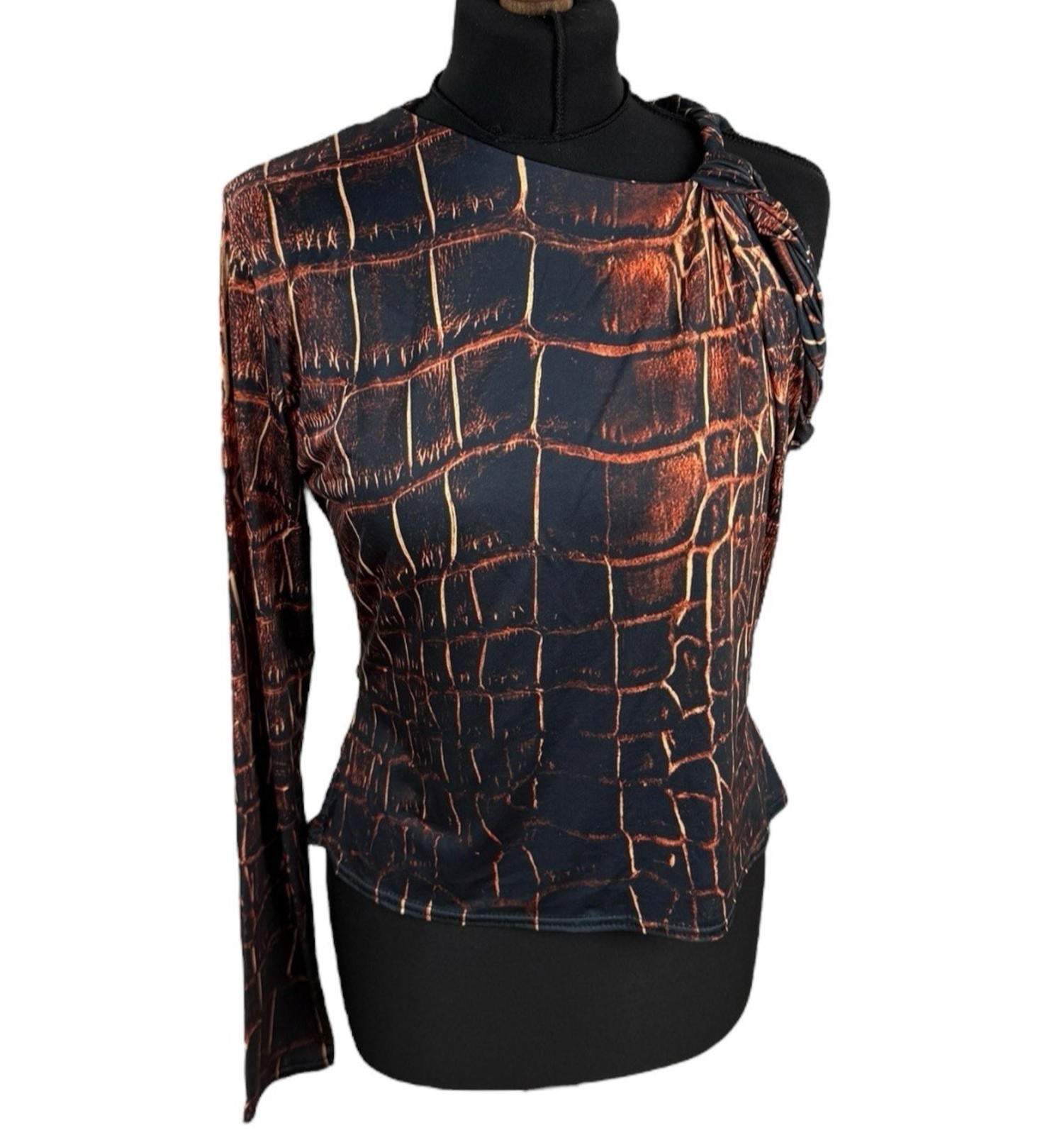Black Orange One Shoulder Top Twisted Strap Stretch Women’s UK Size 14-16