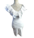 Zara Mini Dress White Ribbed Ruffled V-Neck Summer Women’s UK Size S (8)