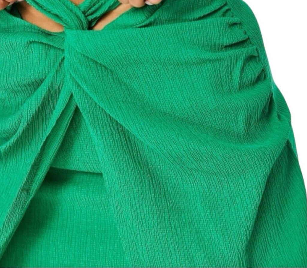 Stradivarius Green Knot Front Midi Skirt Crinkle Effect Women’s UK Size XS