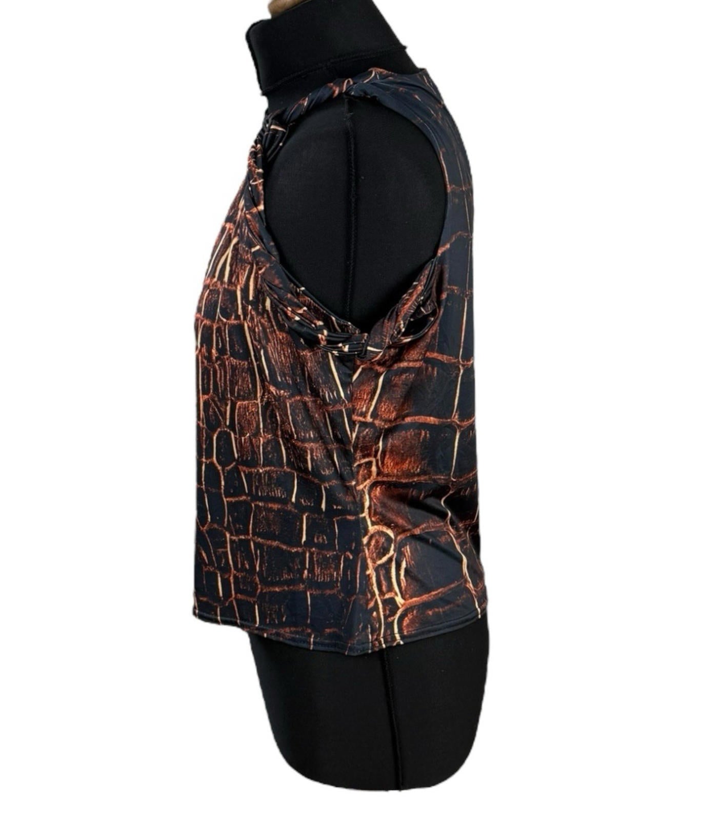 Black Orange One Shoulder Top Twisted Strap Stretch Women’s UK Size 14-16