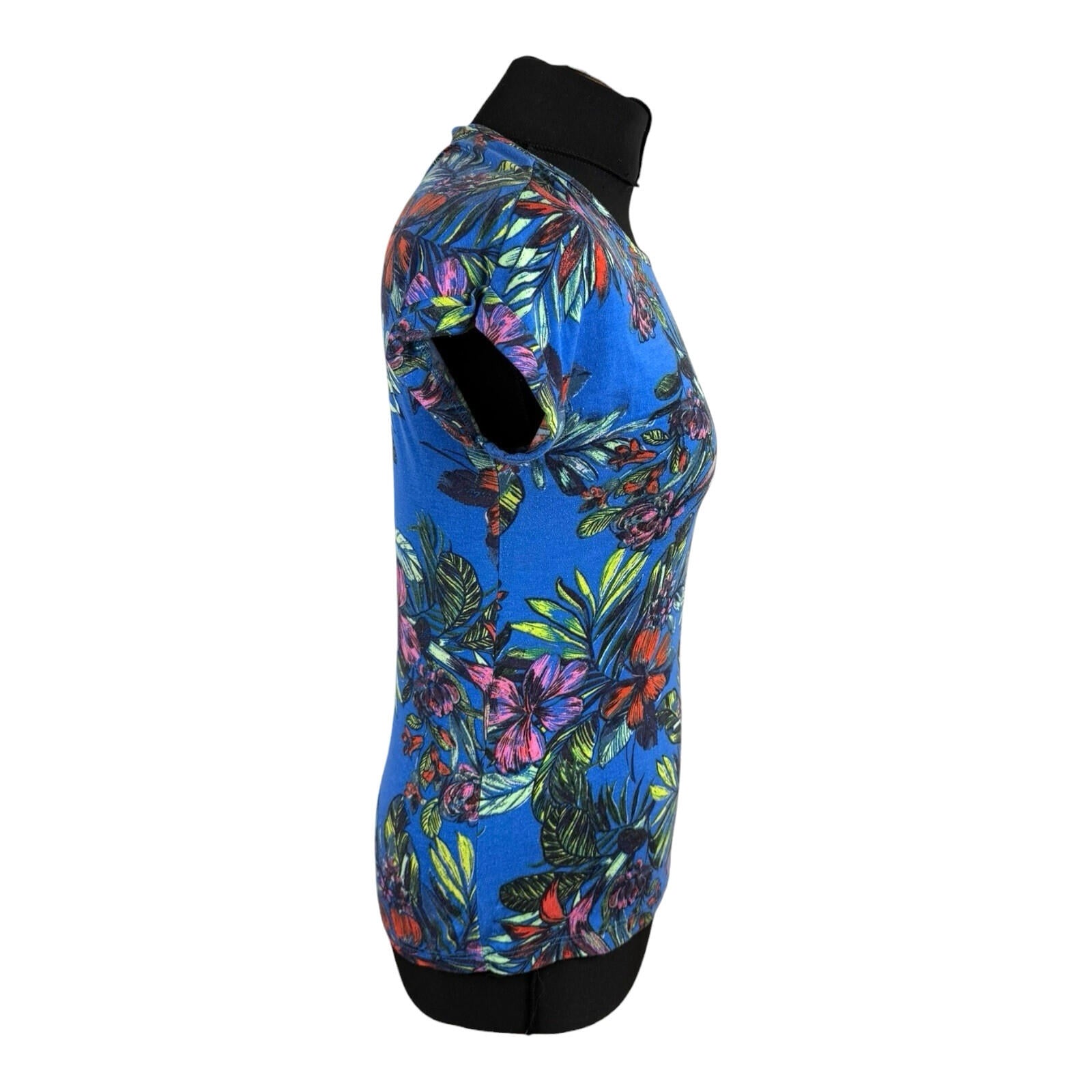 Peacocks T-Shirt Blouse Women’s UK Size 8 Tropical Print Zip Back Multicolour
