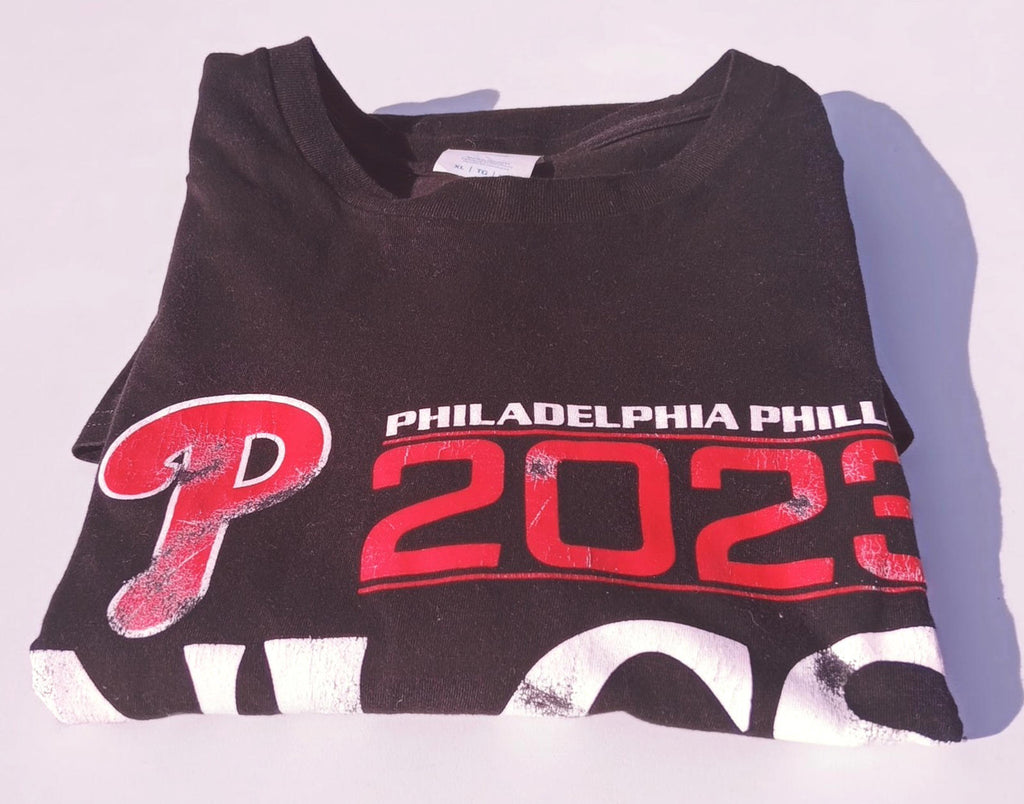 Philadelphia Phillies Graphic Print T-Shirt Men's UK Size XL Black Baseball Tee