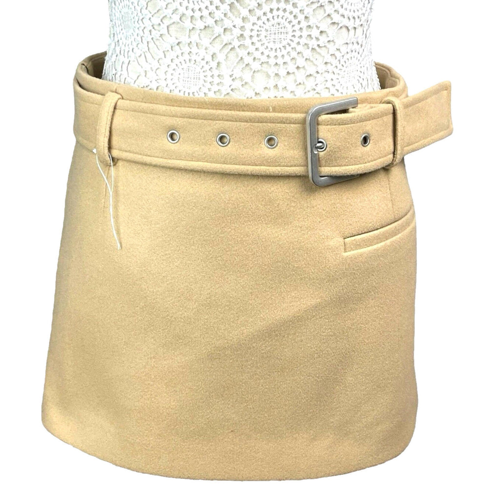 Nasty Gal Belted Mini Skirt Women’s UK Size 10 Beige Woolen Style A-Line Pockets