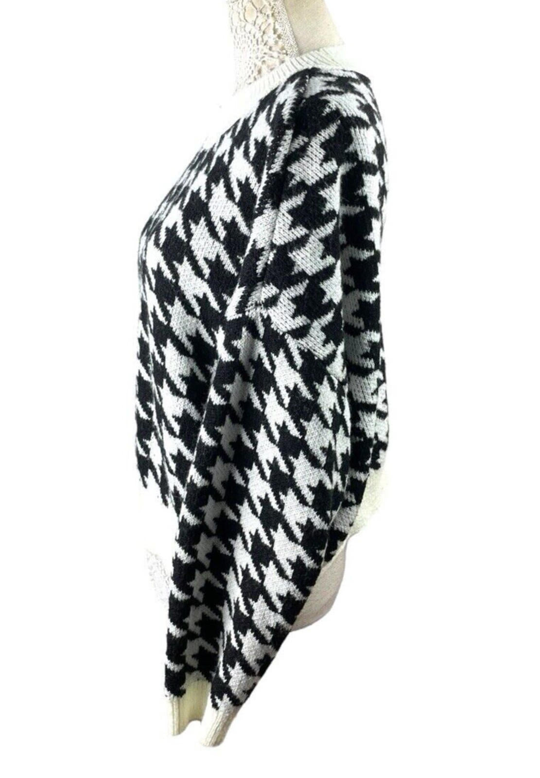 Stradivarius Black & White Houndstooth Jumper Relaxed Fit Women’s UK Size XS