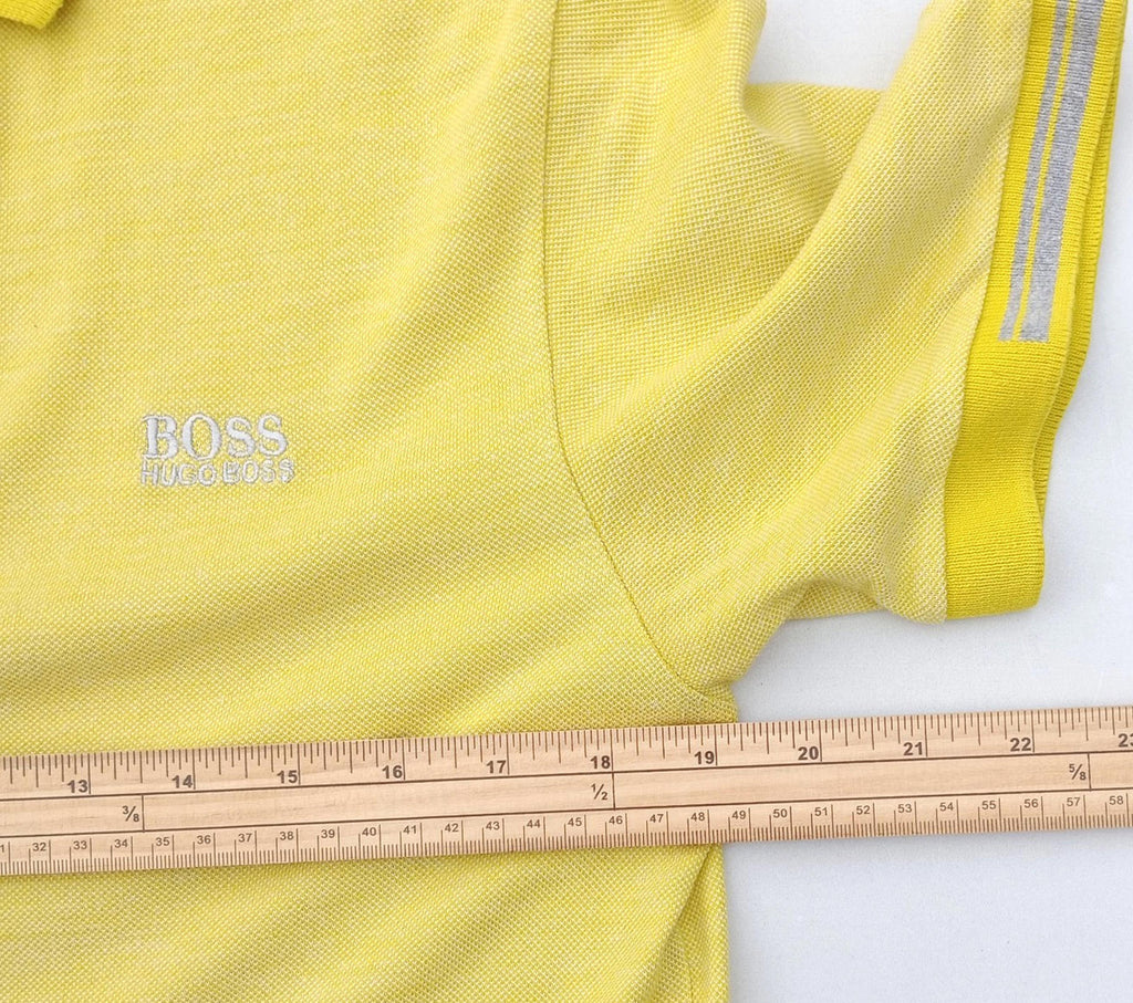 Hugo Boss Polo Shirt Men's UK Size L Yellow Short Sleeve 100% Cotton Easy Care