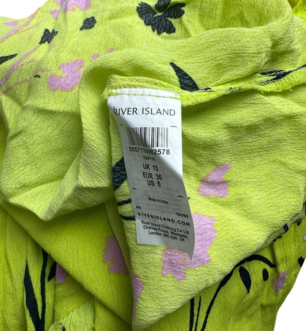 River Island Neon Blouse Women’s UK Size 10 Long Sleeve Frill Detail Floral