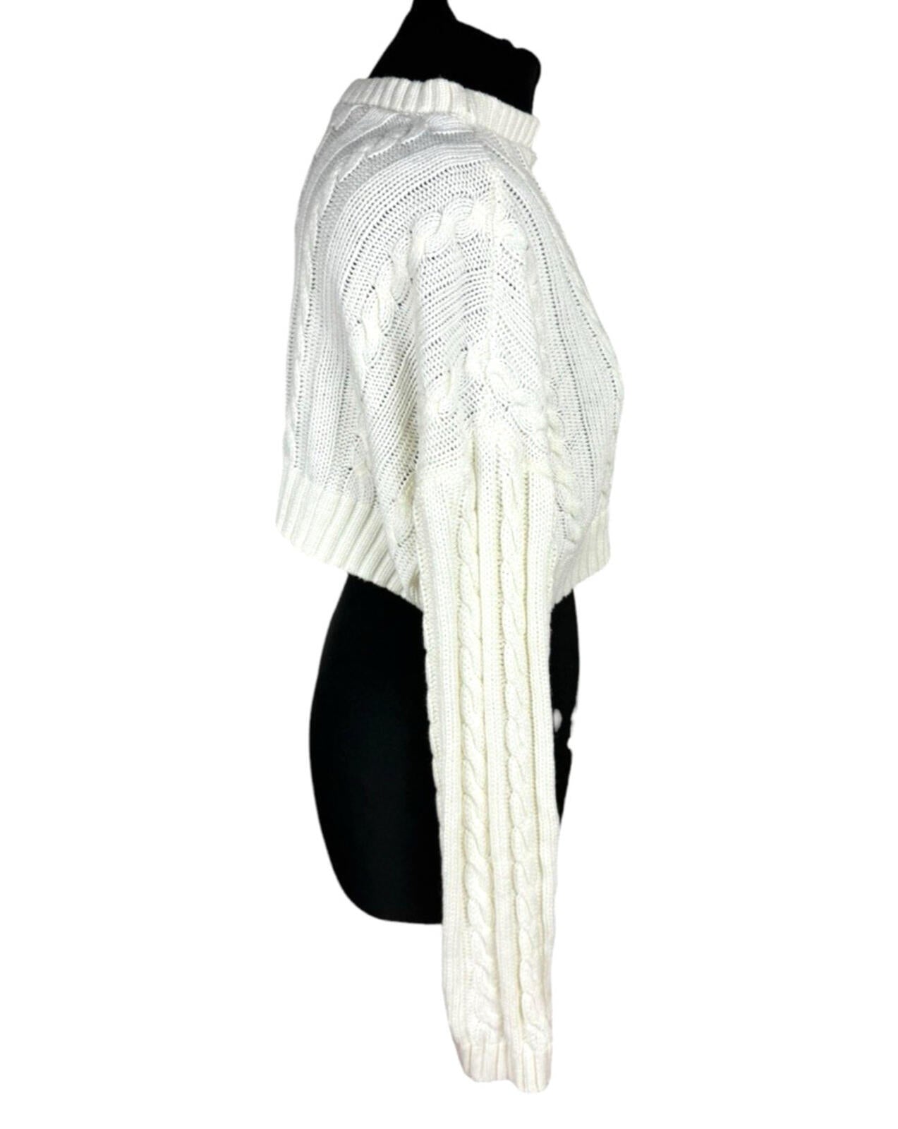 Dazy Cropped Cable Knit Jumper Women’s UK Size S Aaron Long Sleeve Ivory