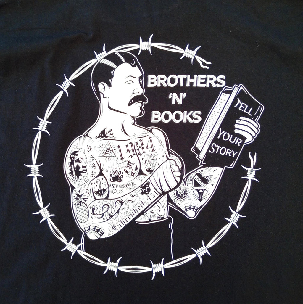 Brothers In Books Graphic Print T-Shirt Men's UK Size XL Black 100% Cotton
