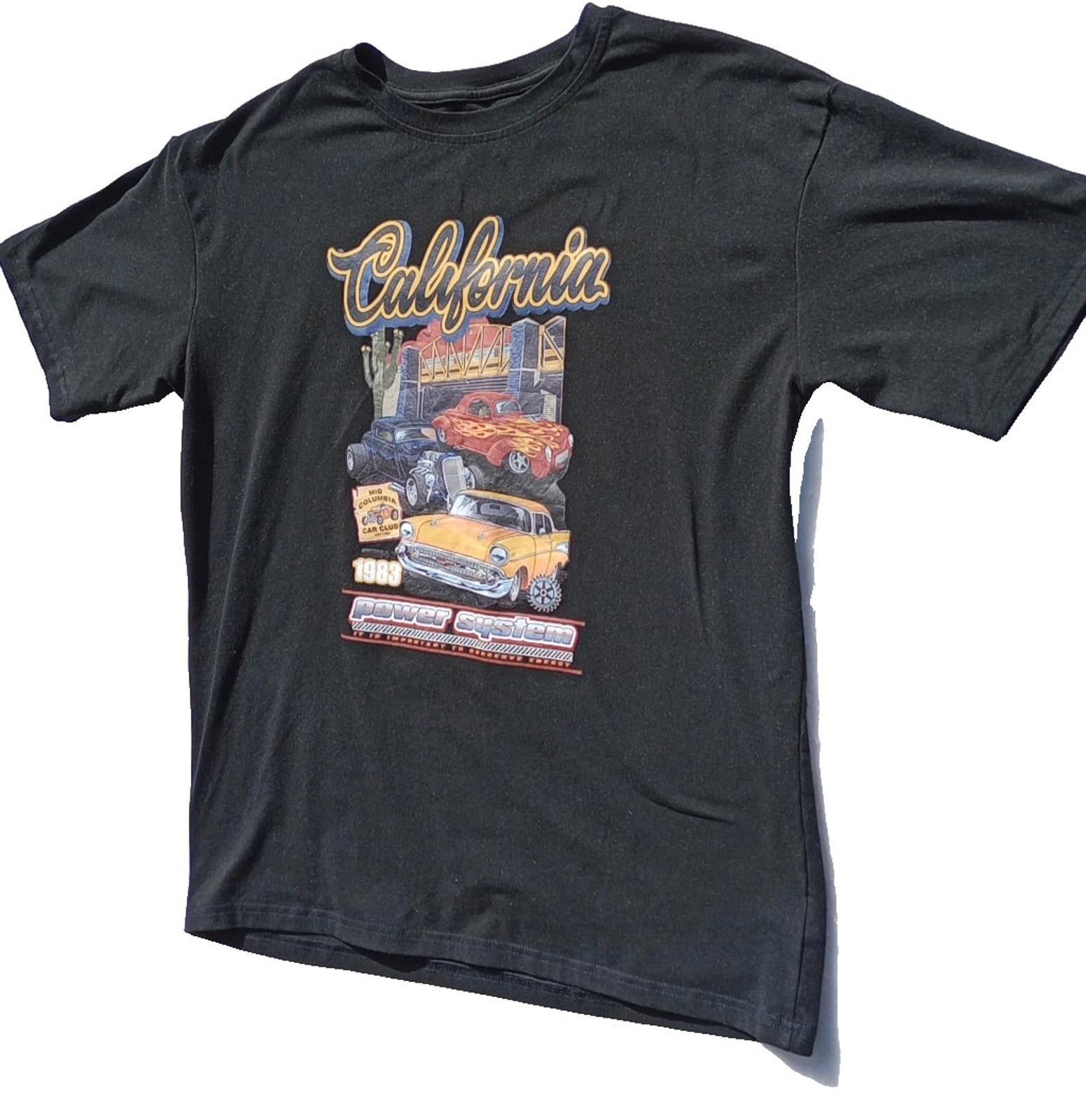 California Graphic Print T-Shirt Men's UK Size S Black Crew Neck 100% Cotton