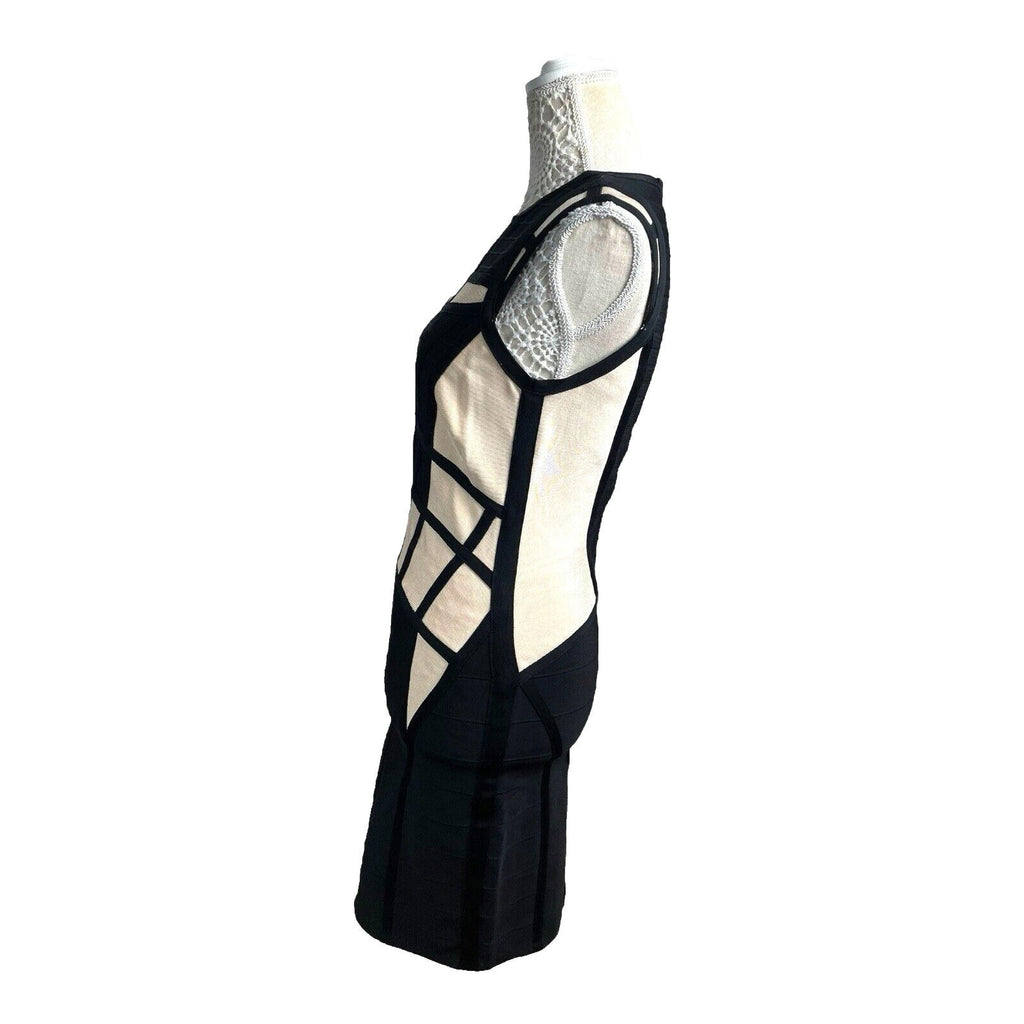 River Island Black & Cream Panel Dress Bodycon Midi Women’s UK Size 12