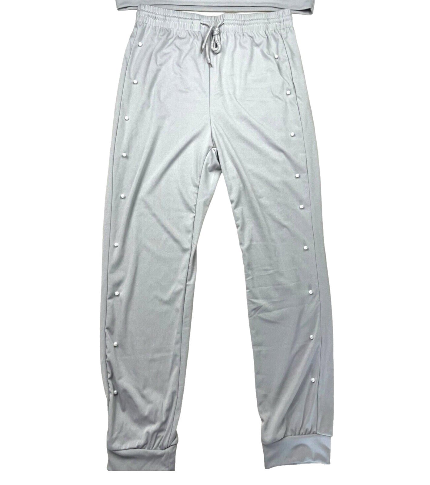 Pearl Embellished Tracksuit Co-Ord Set Women’s UK Size L Grey Jog Pants & Top
