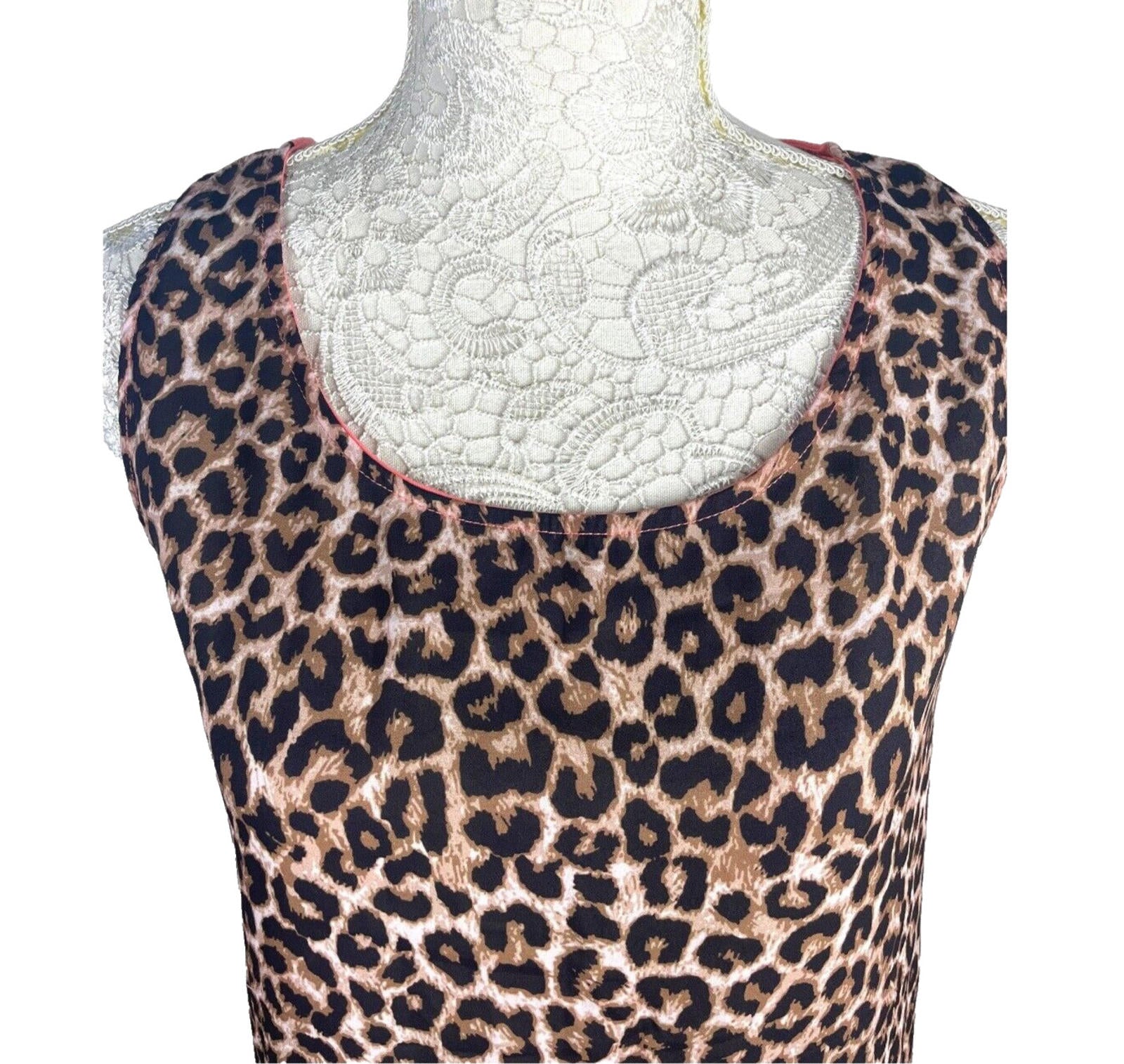Leopard Print Tank Top Women's UK Size Medium M Contrasting Back Panel