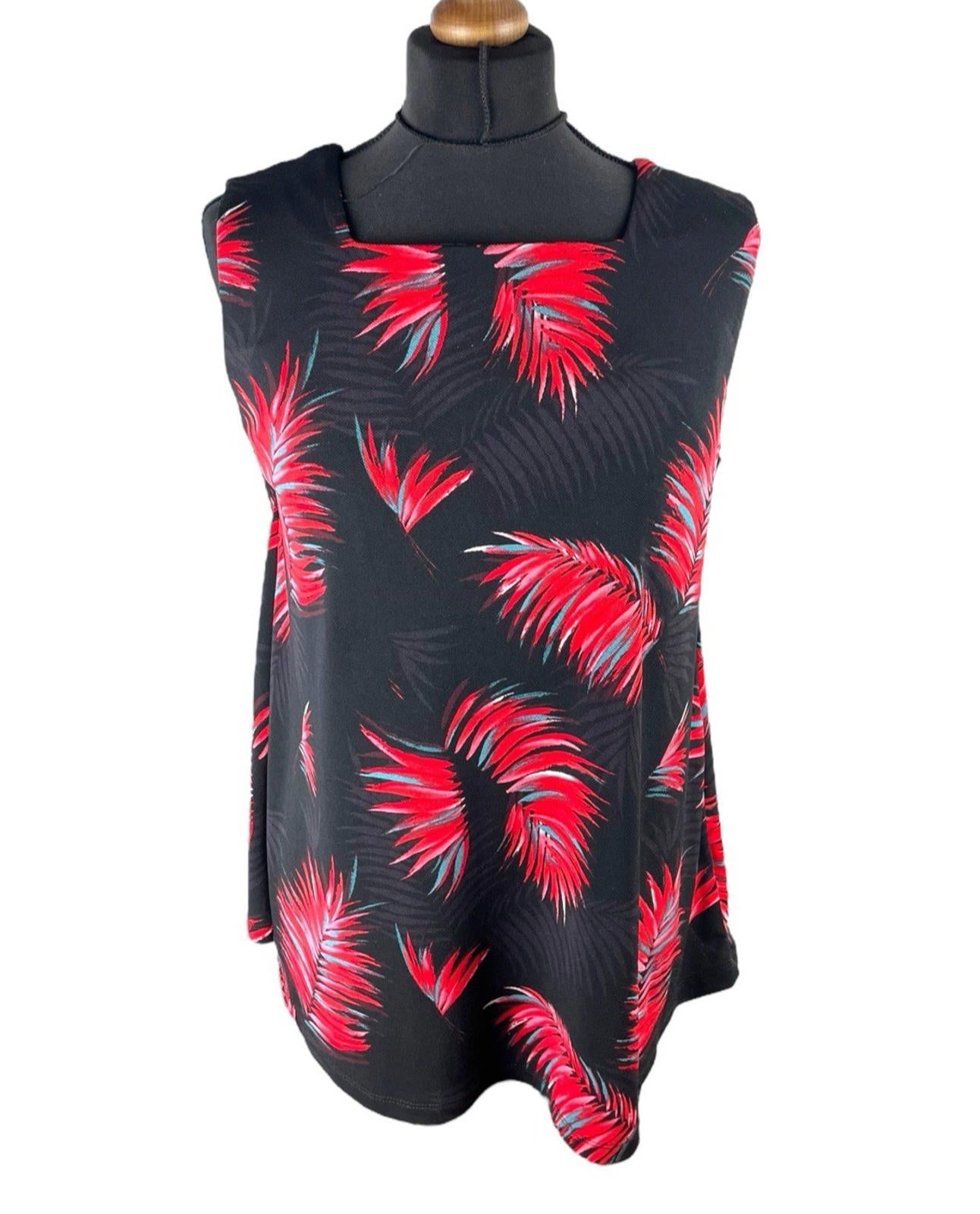 Next Red Leaf Print Tank Top Blouse Square Neck Summer Women’s UK Size 10