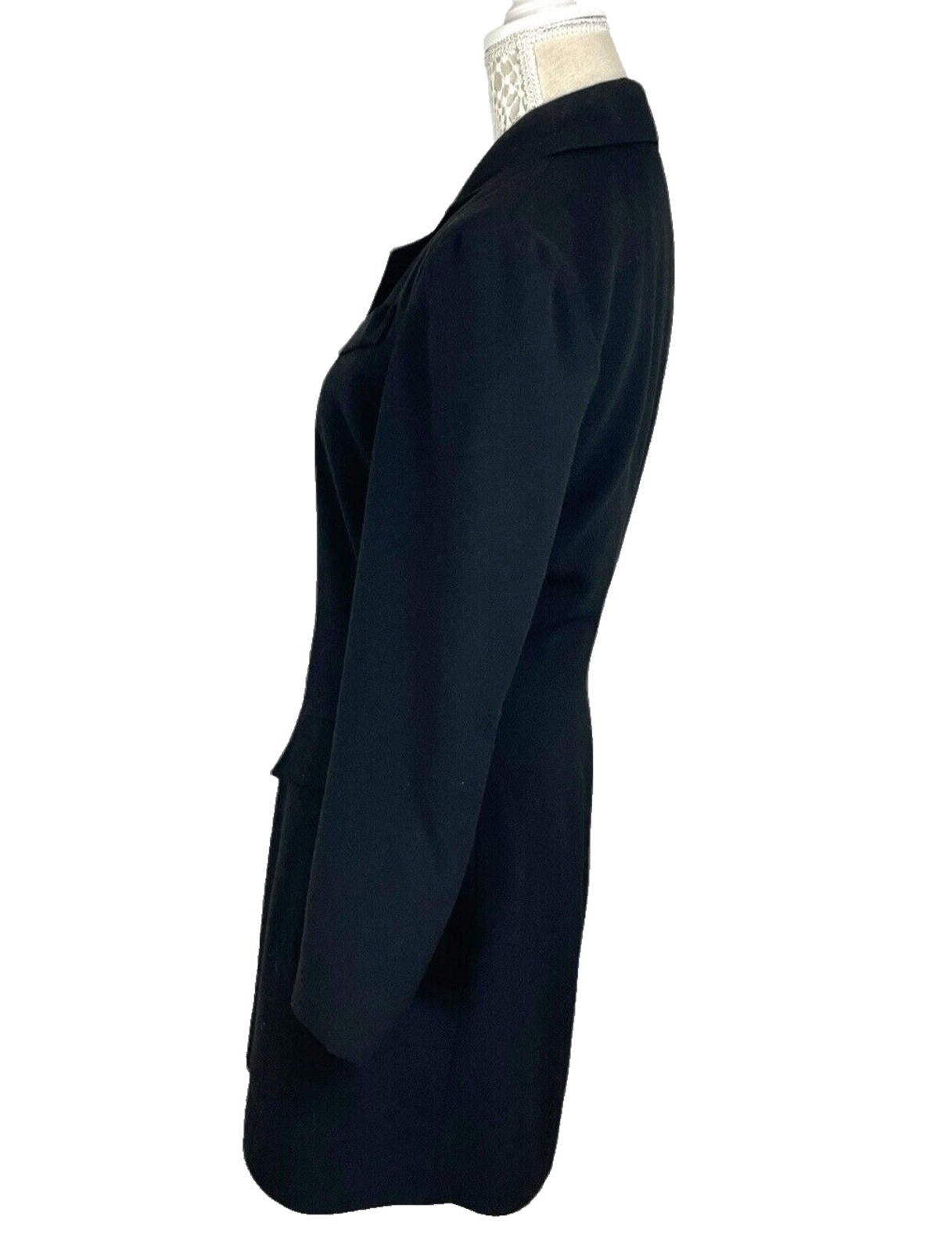 Ego Blazer Jacket Retro Long Black Shoulder Pads Women’s UK Size 10