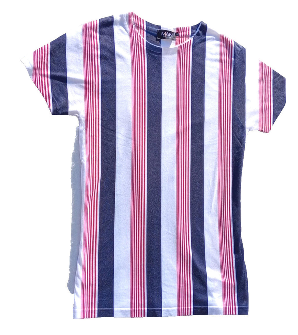 BooHoo MAN Vertical Stripe T-Shirt Men's UK Size S Crew Neck Short Sleeve Summer