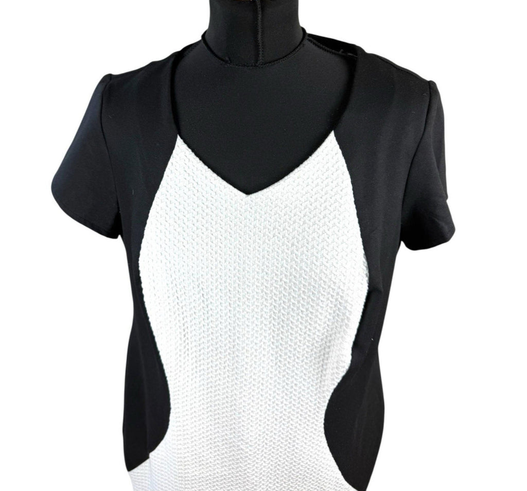 Savoir Black White Pencil Dress Textured Formal Short Sleeve Women’s UK Size 18