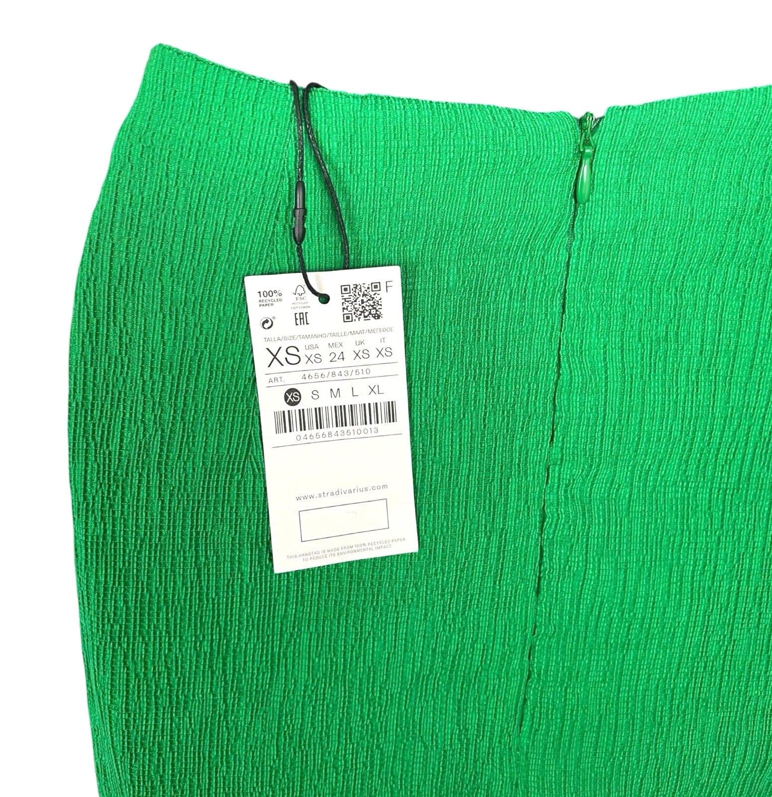 Stradivarius Green Knot Front Midi Skirt Crinkle Effect Women’s UK Size XS