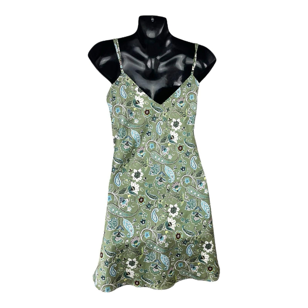 Stradivarius Floral Satin Mini Dress Women’s UK Size XS Green Slip Paisley Print