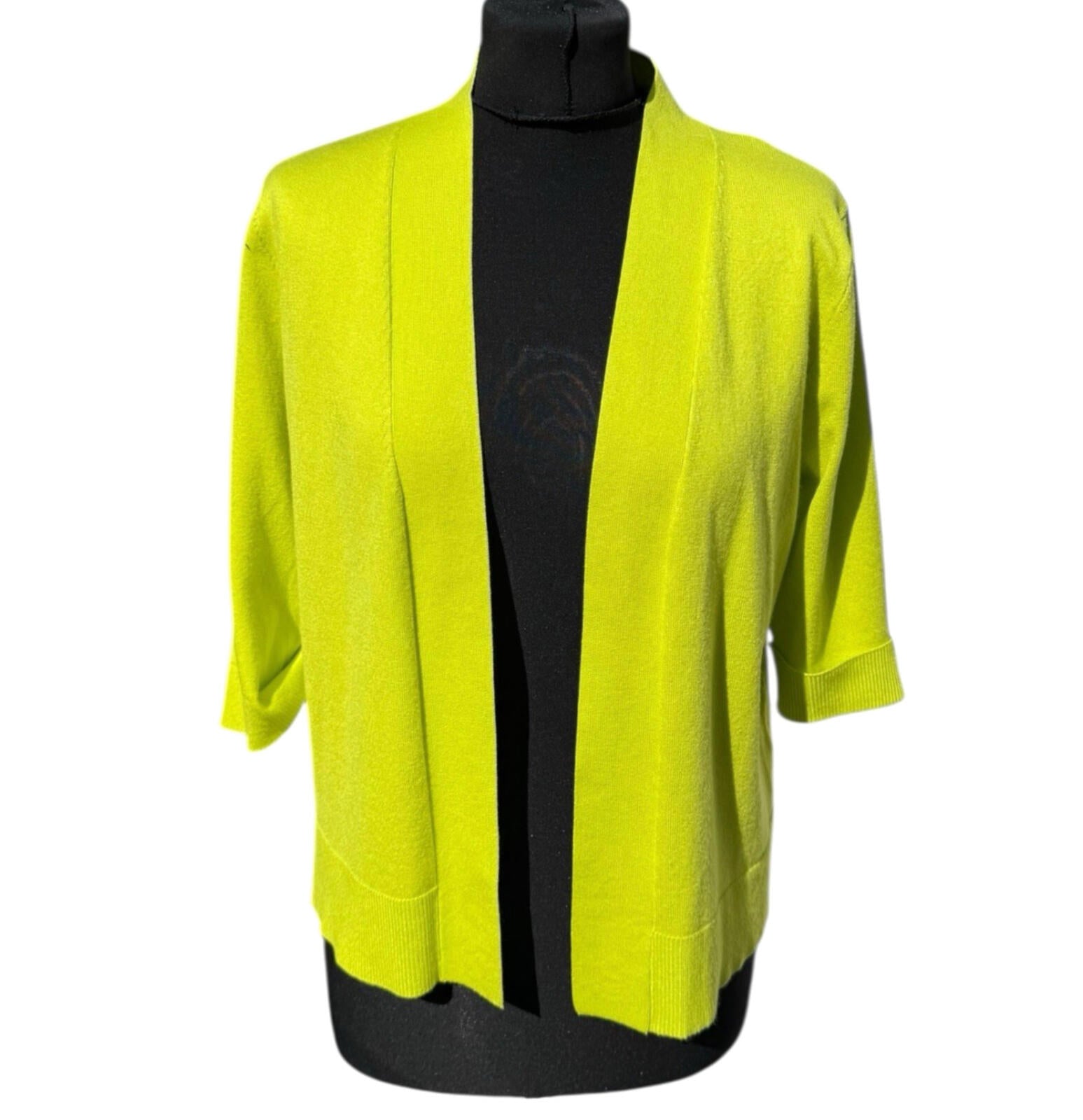 TRU Collection Neon Yellow Cardigan Open Front Women’s UK Size L