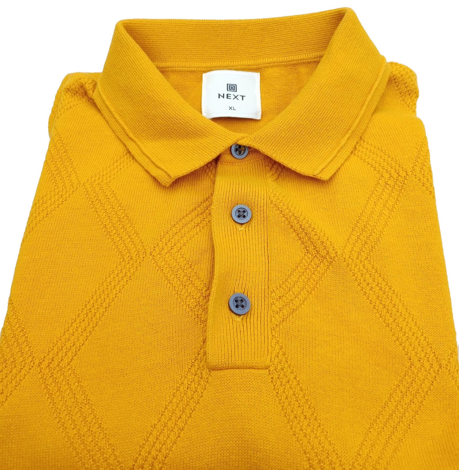 Next Knit Polo Shirt Men's UK Size XL Yellow Short Sleeve 100% Cotton Summer