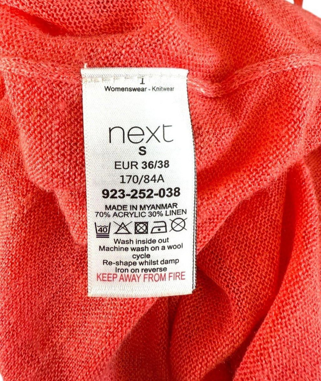 Next Coral Star Pink Knit T-Shirt Top Women’s UK Size S Lightweight V-Neck Linen