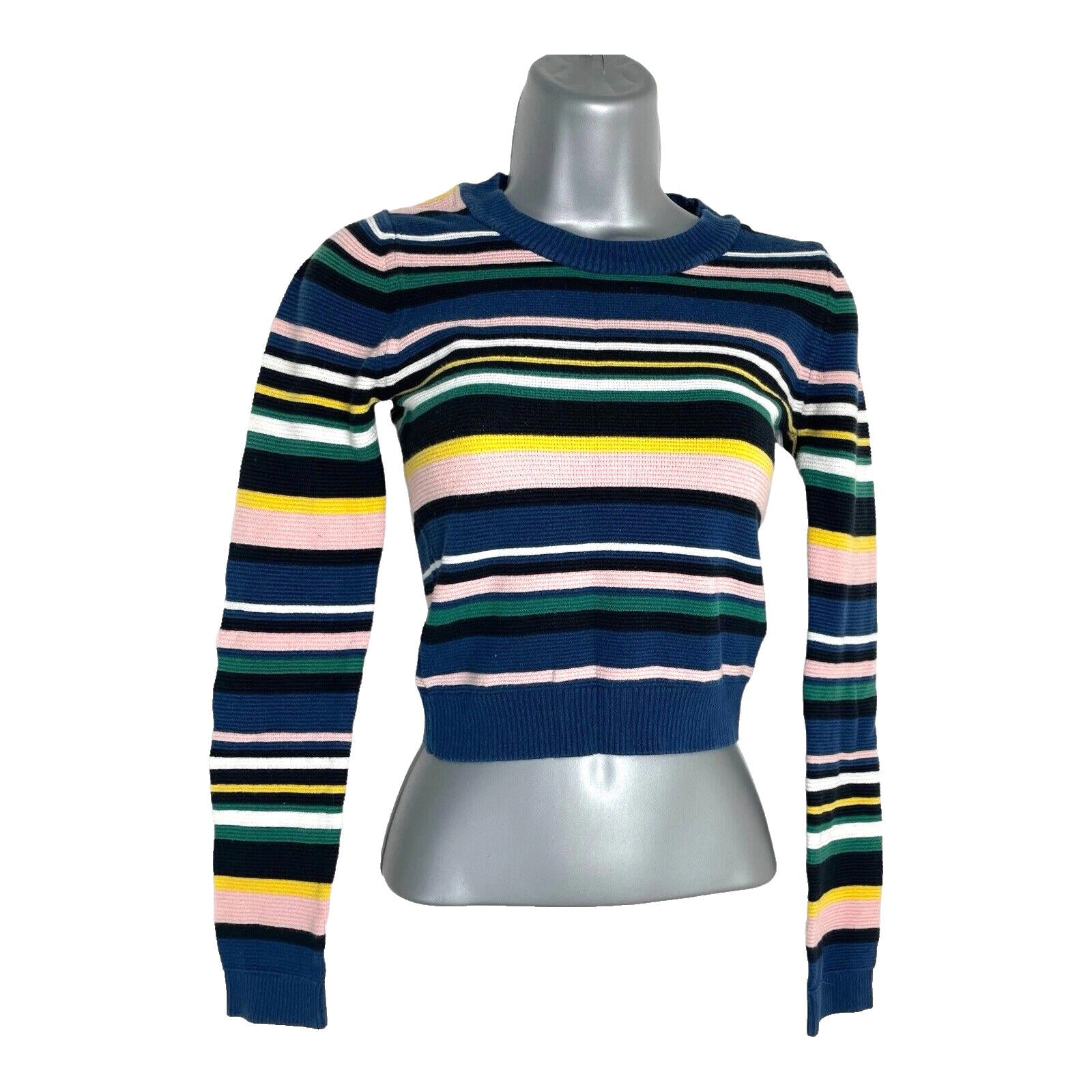 Topshop Jumper Blue & Multicolour Stripe Cropped Long Sleeve Women’s UK Size 8