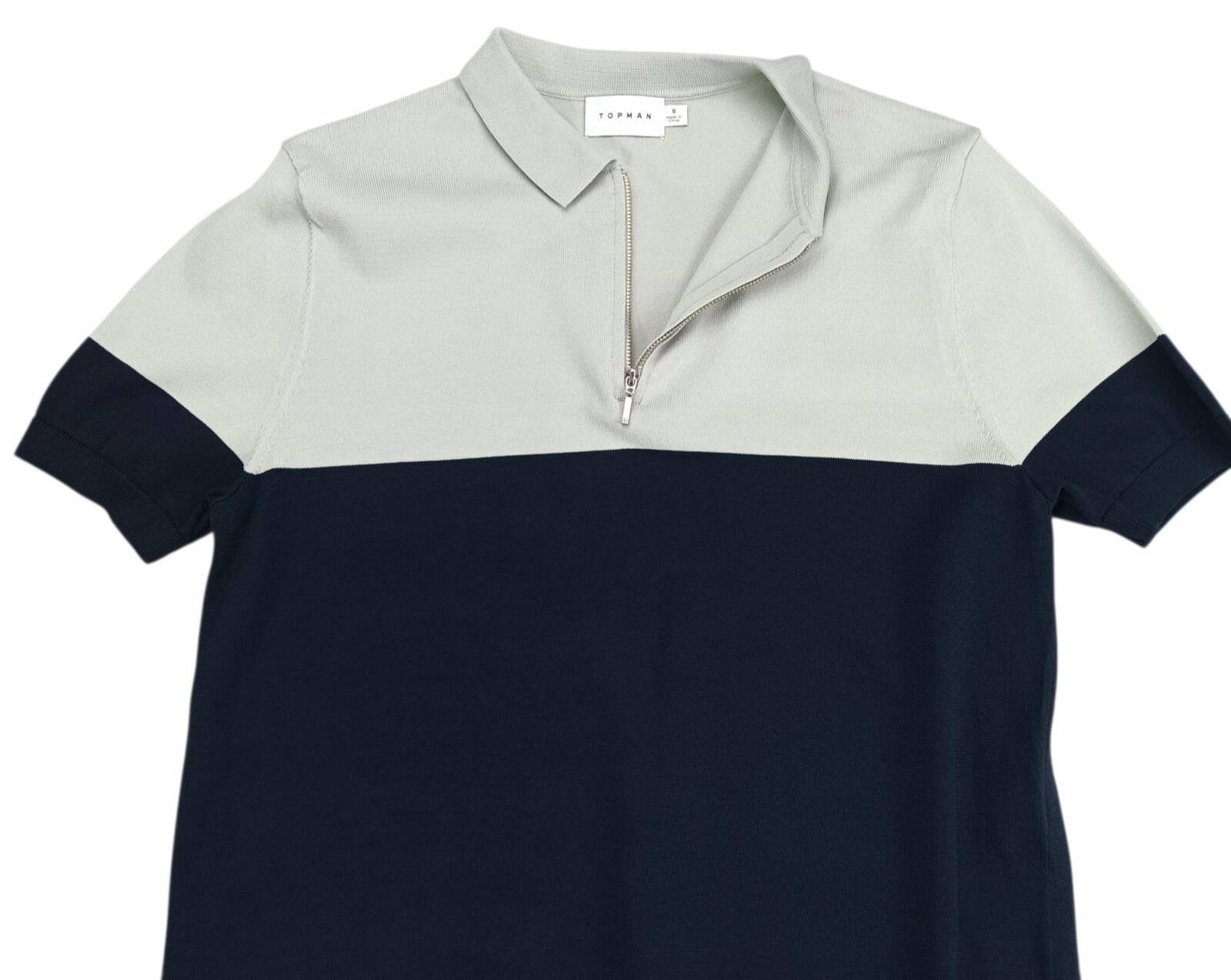 Topman Knit Polo Shirt Men's UK Size S Beige 1/4 Zip Short Sleeve Easy Care