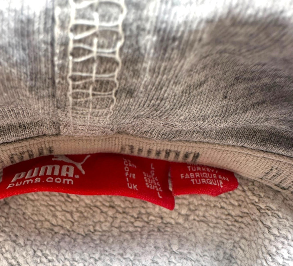 Puma Hoodie Men's UK Size L Grey Red Label Black Graphic Print Drawstring