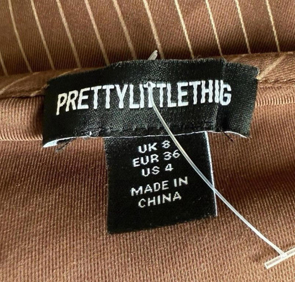 Pretty Little Thing Stripe Plunge Top Women’s UK Size 8 Long Sleeve Shirt Blouse