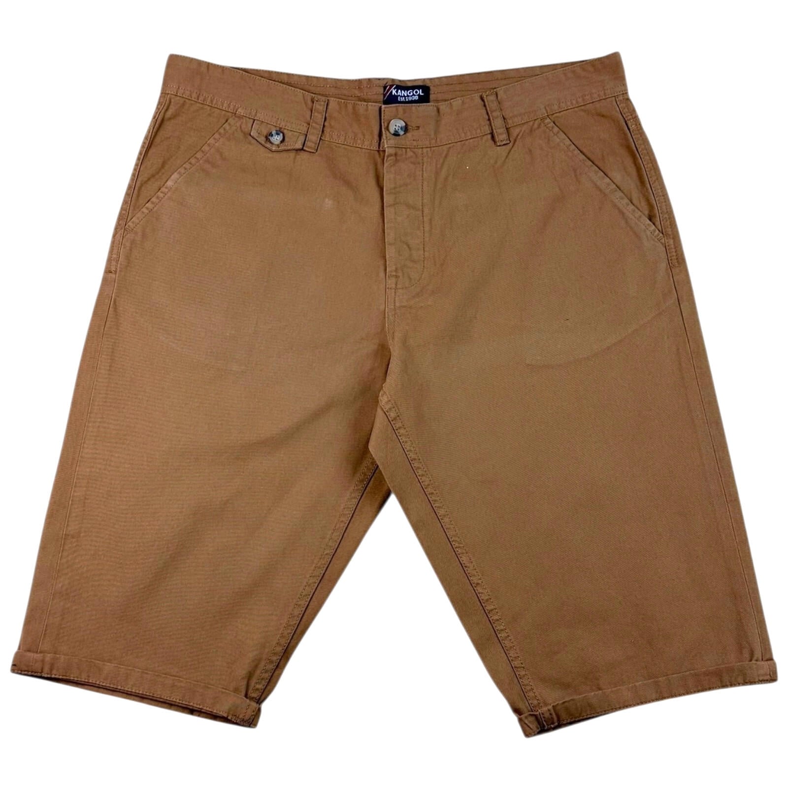 Kangol Chino Shorts Men's UK Size 2XL Brown Button Front Casual 100% Cotton W40