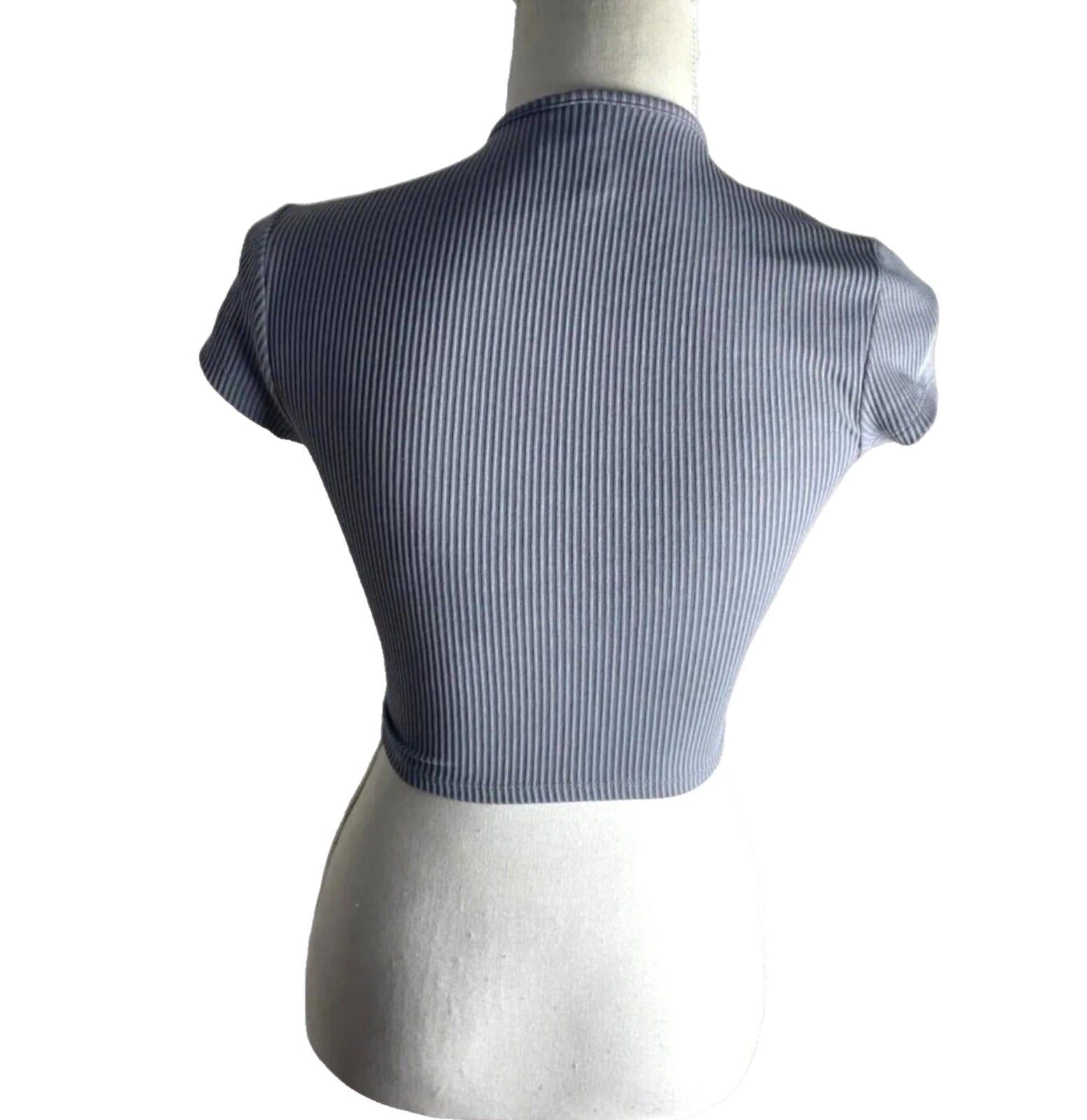 Divided Crop Top Grey Rib Ruffle Detail T-Shirt Blouse Women's UK Size XS