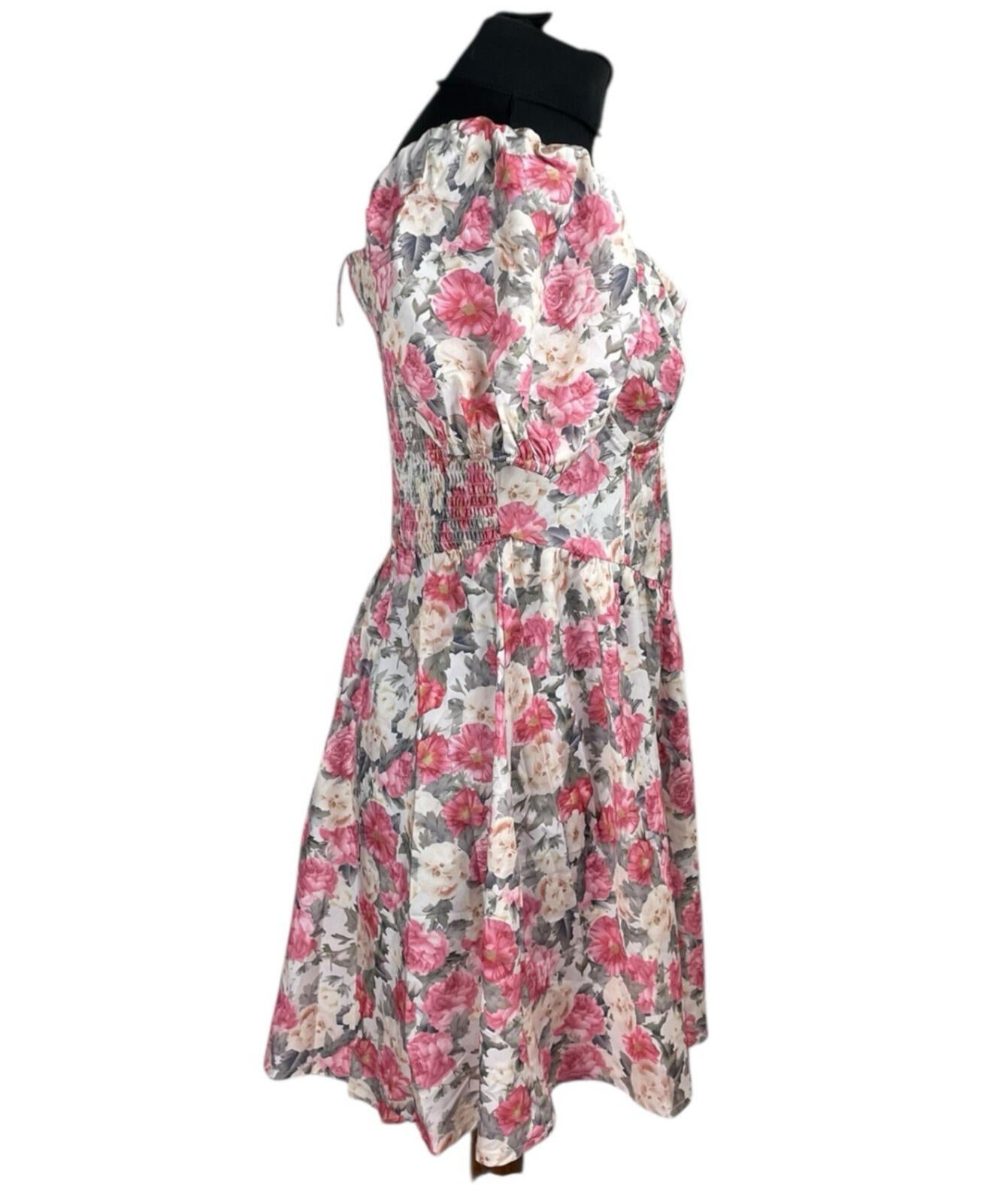 Shein Curve Floral Aline Mini Dress Women’s UK Size 0XL (14) Short Sleeve Pink