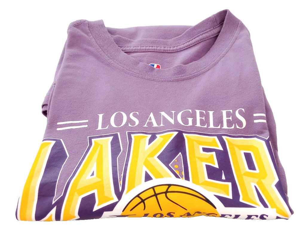 NBA Graphic Print T-Shirt Men's UK Size M Lilac Crew Neck Cotton Rich Lakers