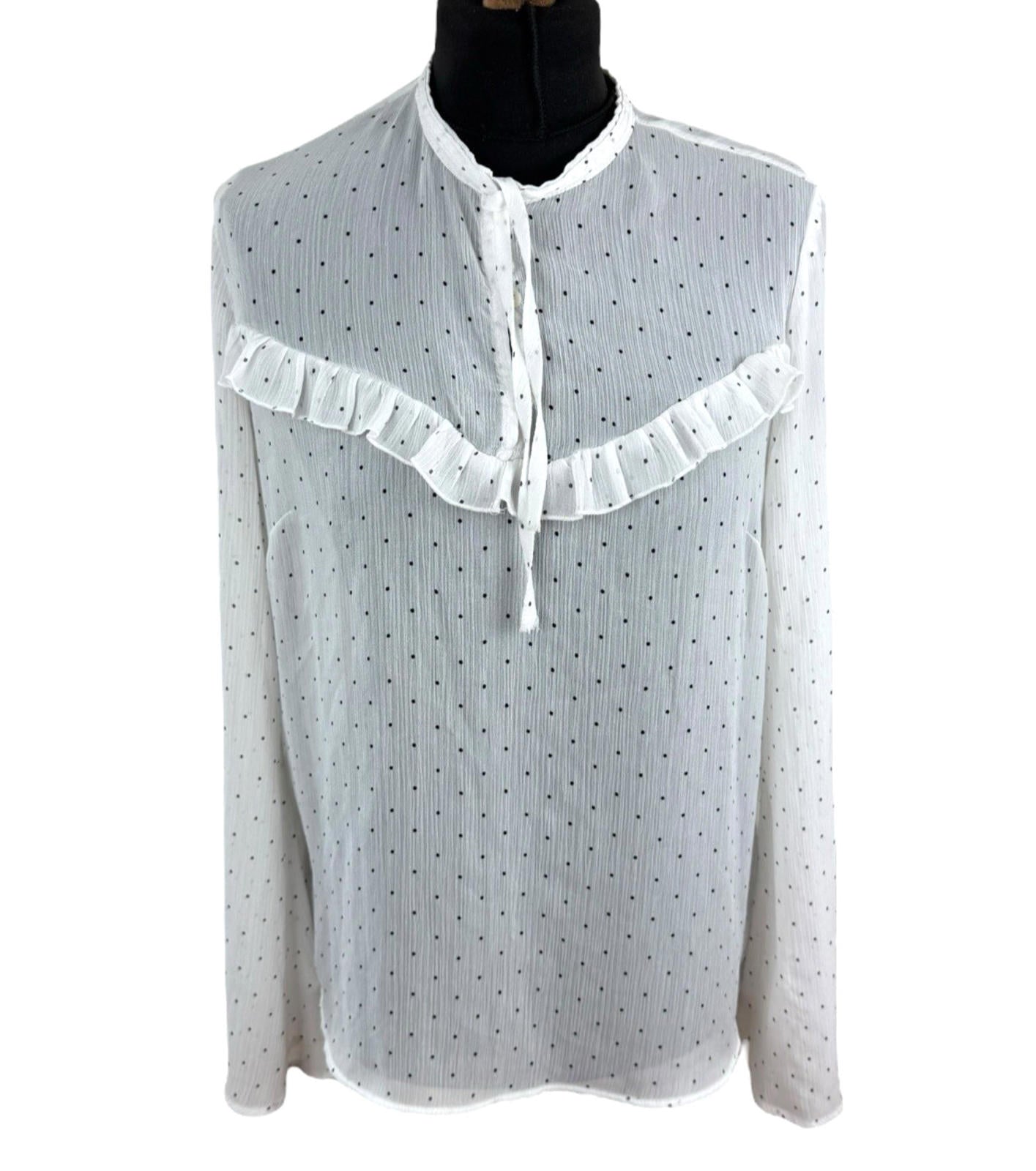 Limited Edition White Chiffon Blouse Polka Dot Tie Neck Women’s UK Size 12