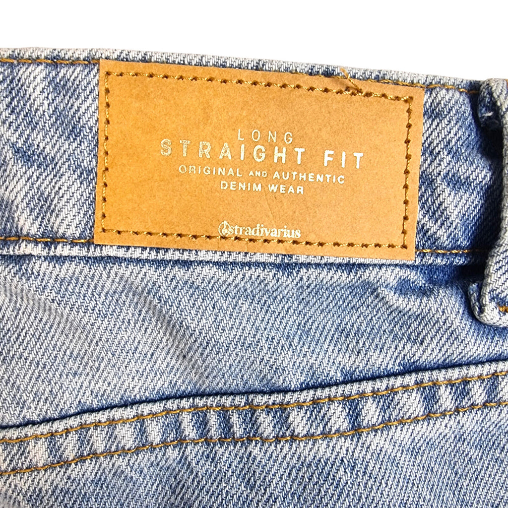 Stradivarius Jeans Women's UK Size 8 Long Split Hem Straight Fit High Waist Blue