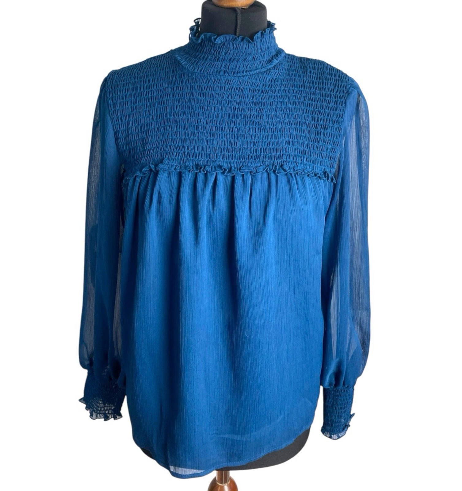 Laundry By Shelli Segal Blue High Neck Chiffon Top Women’s UK Size XS