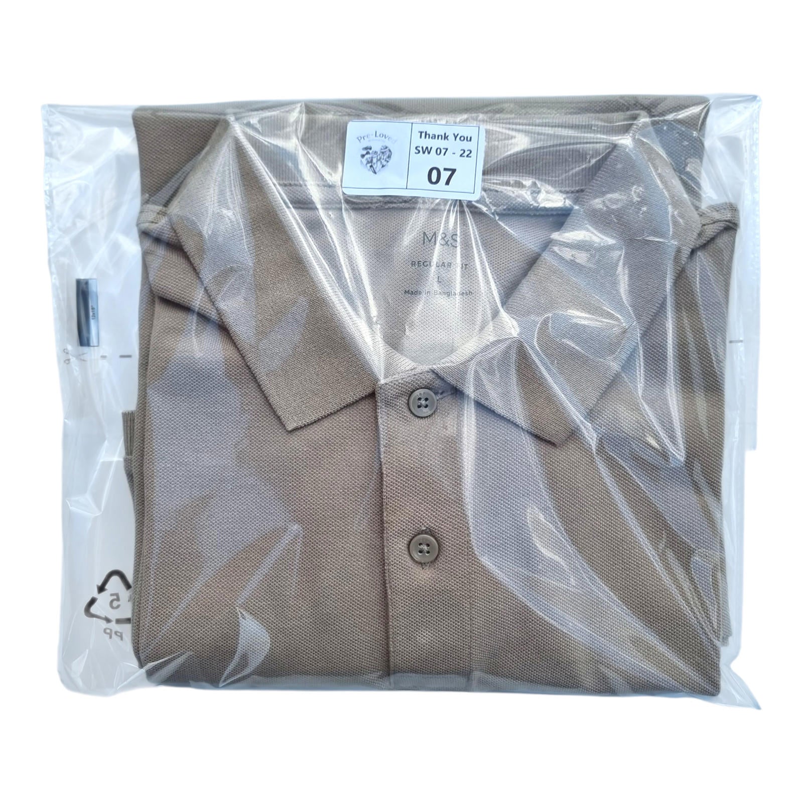 M&S Polo Shirt Men's UK Size L Beige Sand Short Sleeve 100% Cotton 41-43" Chest