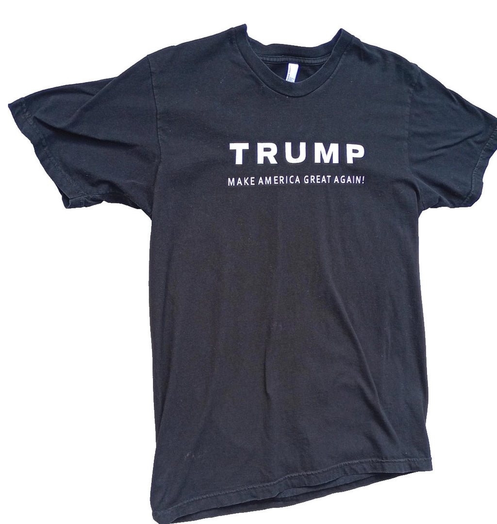 Trump Print T-Shirt Men's UK Size L Black Crew Neck USA Make America Great Again