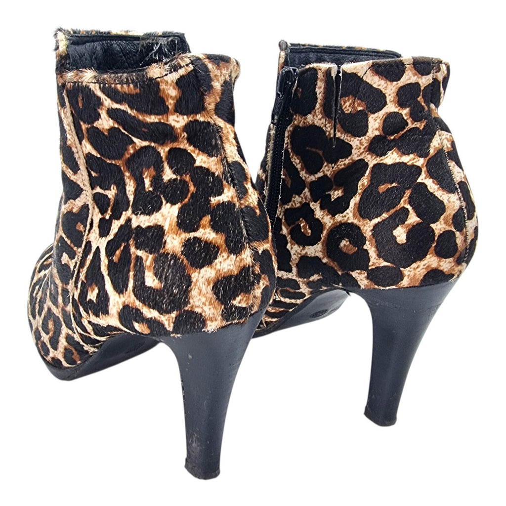 Leopard Print Ankle Boots Women's UK Size 6.5 High Heeled Pony Hair Leather