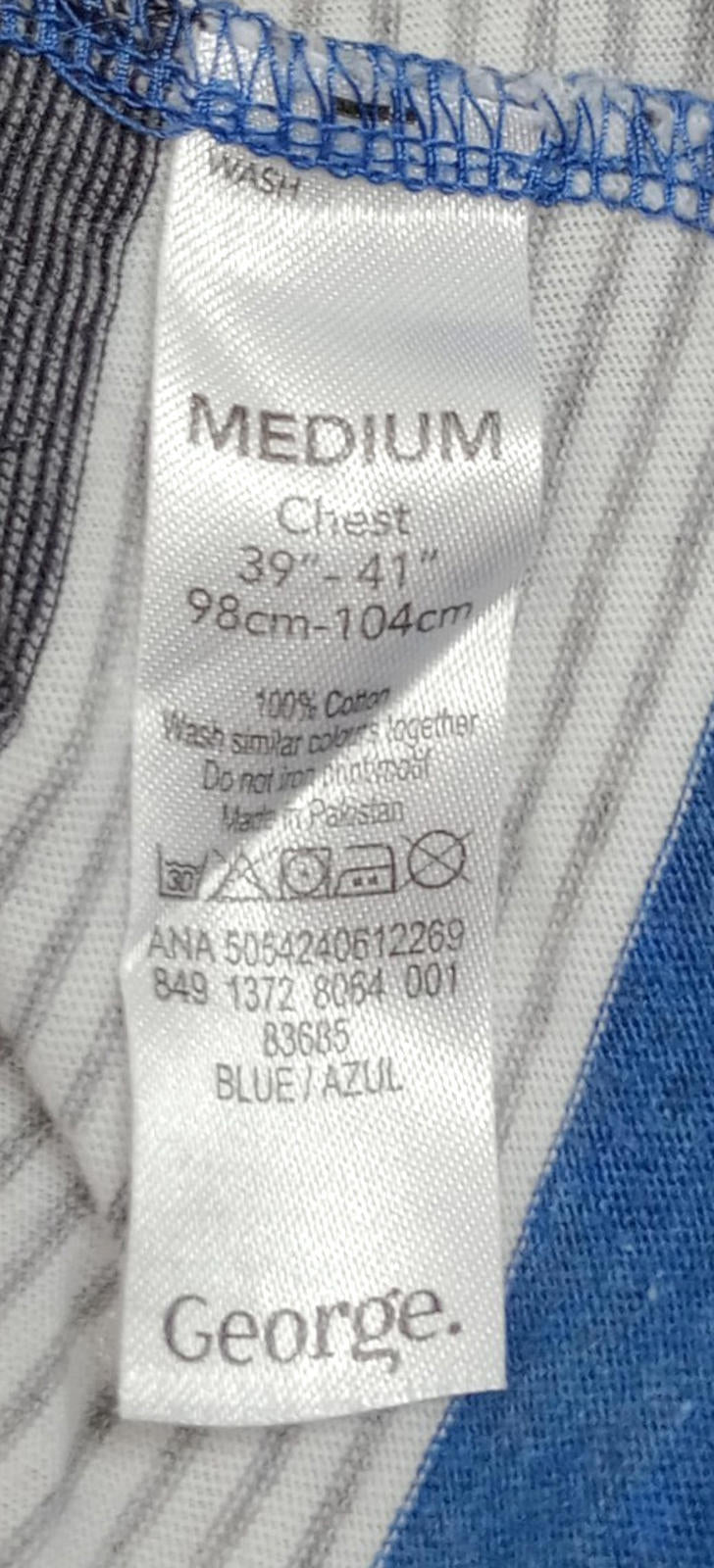 George Polo Shirt Men's UK Size M Blue Stripe Short Sleeve 100% Cotton Easy Care