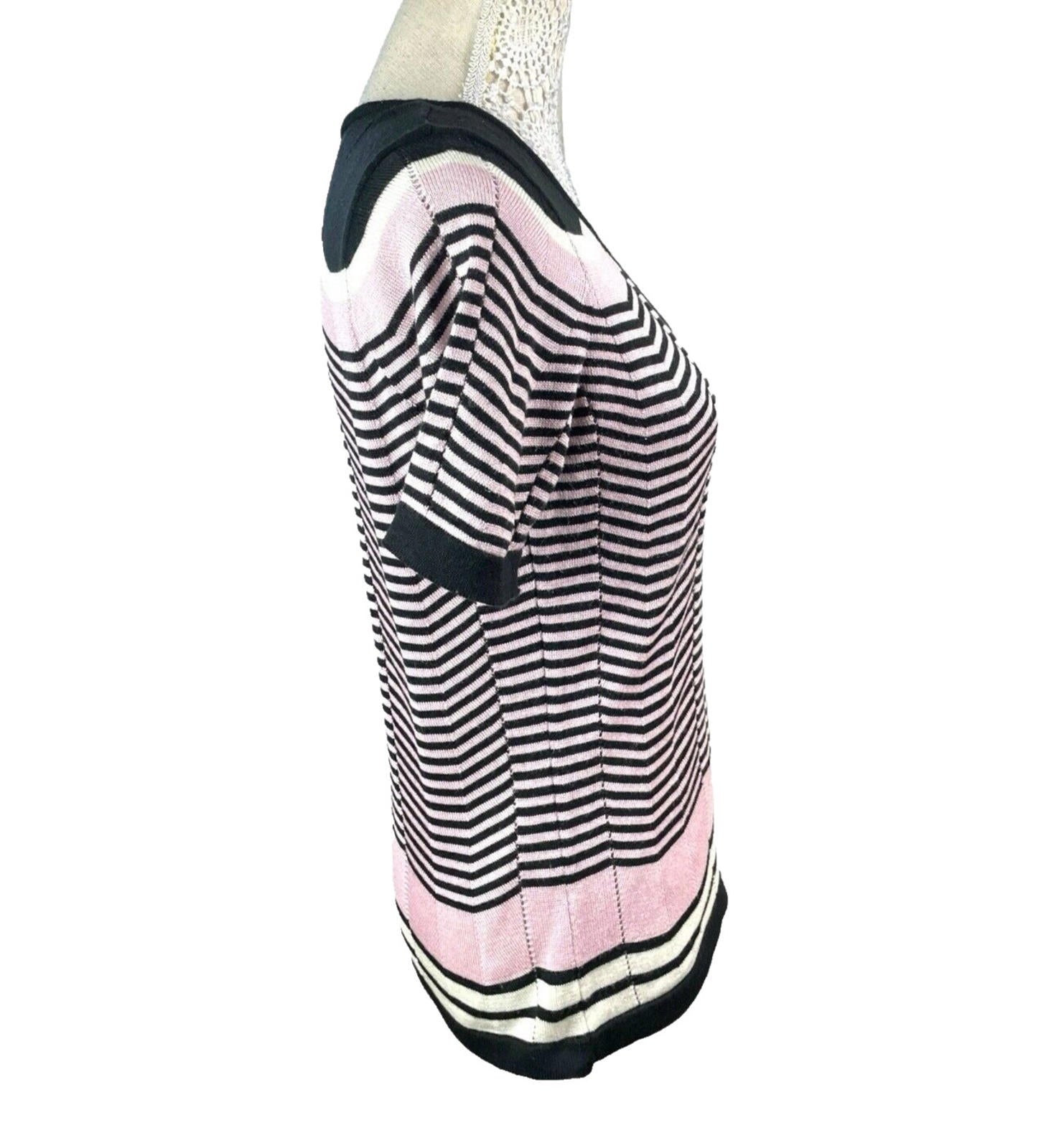 BHS Knit T-Shirt Blouse Top Women’s UK Size 14 Chevron Pattern Scoop Neck Trim